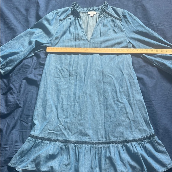 100% Cotton crown & ivy blue v neck small dress 3/4 sleeve knee length - Picture 5 of 8